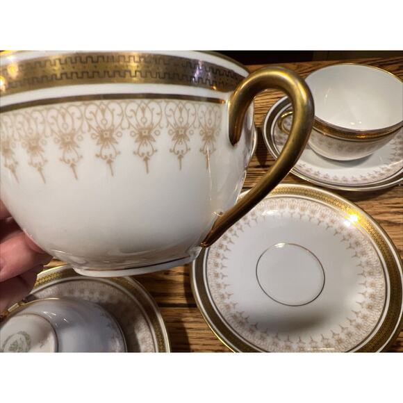 10 PIECE SET Imperial China GOLD Cream Soup Bouillon Cups +Saucers GREEN LION EX - Picture 7 of 9
